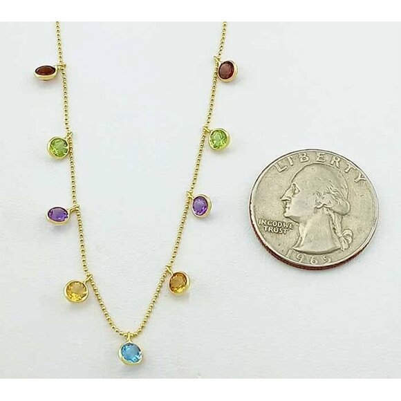Genuine Multi-Gemstones Necklace Solid 14k Yellow Gold - Picture 6 of 6